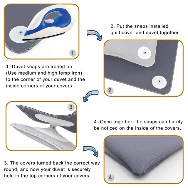 Alt view image 4 of 5 - Metal Iron-on Duvet Snaps, White, 16 Pcs / 8 Sets | Hidden metal snaps help keep your duvet spread smoothly inside the cover, without bulky clips or hard magnets.