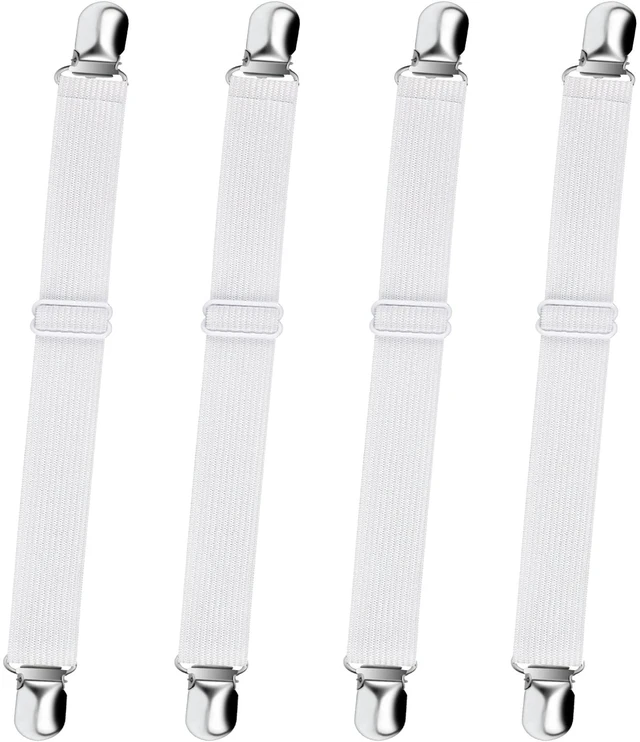 Main image of Sheet Straps, Adjustable Elastic Bed Sheet Holder, 4pcs White | Keep Sheet Firm & Tight, Non-Slip Strong Gripping Sheet Clips, Max Stretch 26.8'' for Crib to King Size Bed, Easy to Install