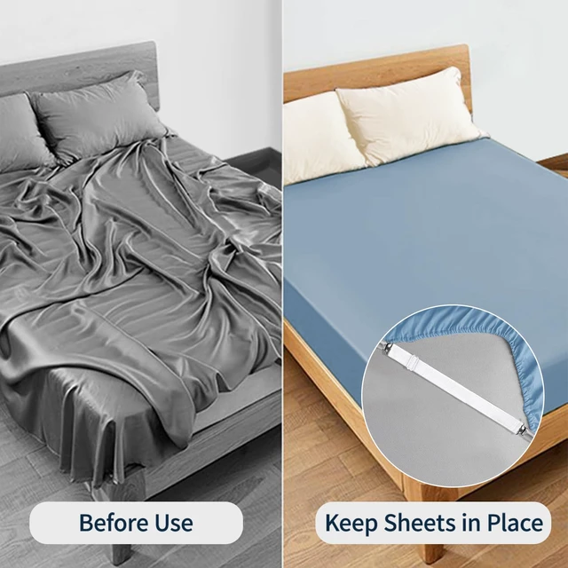 Alt view image 4 of 7 - Sheet Straps, Adjustable Elastic Bed Sheet Holder, 4pcs White | Keep Sheet Firm & Tight, Non-Slip Strong Gripping Sheet Clips, Max Stretch 26.8'' for Crib to King Size Bed, Easy to Install