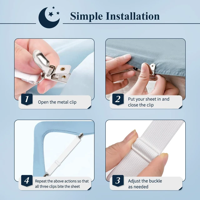 Alt view image 6 of 7 - Sheet Straps, Adjustable Elastic Bed Sheet Holder, 4pcs White | Keep Sheet Firm & Tight, Non-Slip Strong Gripping Sheet Clips, Max Stretch 26.8'' for Crib to King Size Bed, Easy to Install