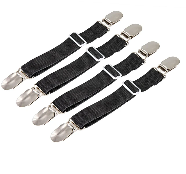 Main image of 4Pcs Adjustable Bed Sheet Fasteners Suspenders, Elastic Sheet Band Straps Clips, Cover Grippers Suspenders Holder for Mattress Pad Cover, Sofa Cushion (Black)