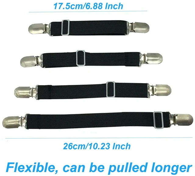 Alt view image 2 of 7 - 4Pcs Adjustable Bed Sheet Fasteners Suspenders, Elastic Sheet Band Straps Clips, Cover Grippers Suspenders Holder for Mattress Pad Cover, Sofa Cushion (Black)
