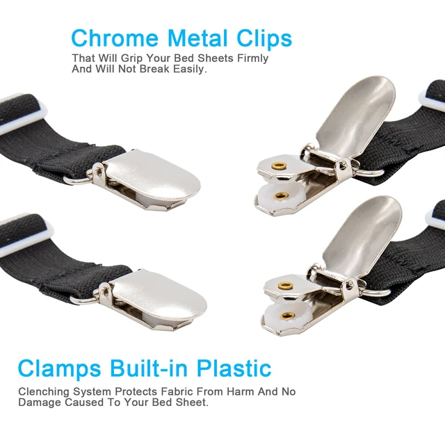 Alt view image 3 of 7 - 4Pcs Adjustable Bed Sheet Fasteners Suspenders, Elastic Sheet Band Straps Clips, Cover Grippers Suspenders Holder for Mattress Pad Cover, Sofa Cushion (Black)