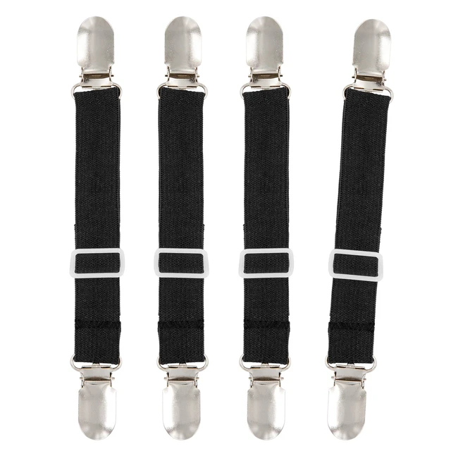 Alt view image 4 of 7 - 4Pcs Adjustable Bed Sheet Fasteners Suspenders, Elastic Sheet Band Straps Clips, Cover Grippers Suspenders Holder for Mattress Pad Cover, Sofa Cushion (Black)