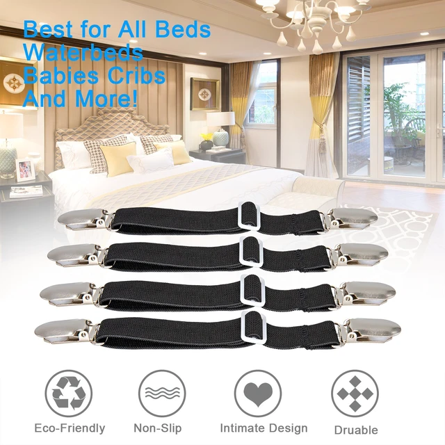 Alt view image 5 of 7 - 4Pcs Adjustable Bed Sheet Fasteners Suspenders, Elastic Sheet Band Straps Clips, Cover Grippers Suspenders Holder for Mattress Pad Cover, Sofa Cushion (Black)
