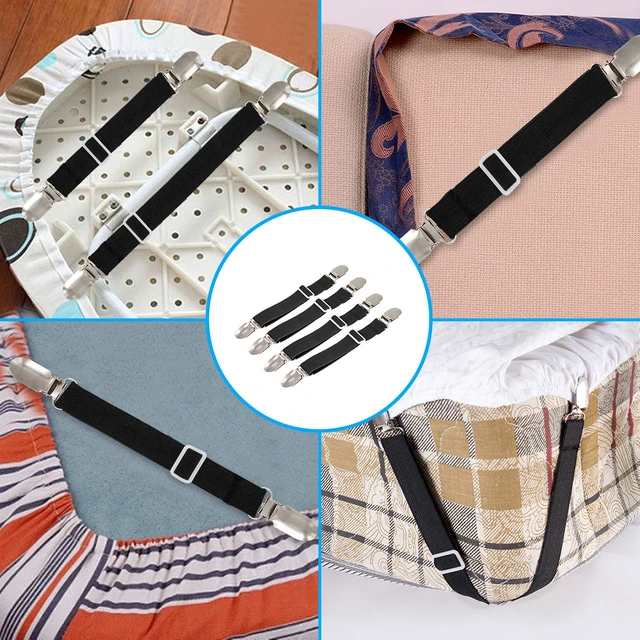 Alt view image 6 of 7 - 4Pcs Adjustable Bed Sheet Fasteners Suspenders, Elastic Sheet Band Straps Clips, Cover Grippers Suspenders Holder for Mattress Pad Cover, Sofa Cushion (Black)