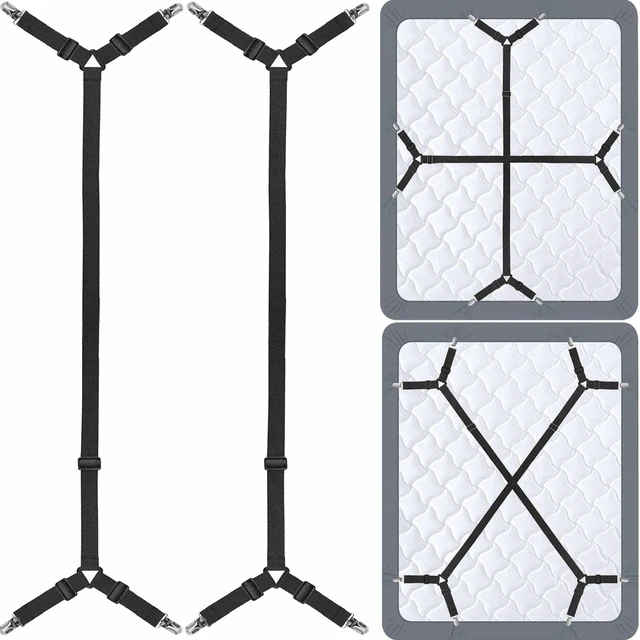 Main image of Bed Sheet Holder Straps - Sheet Straps Adjustable Bed Sheet Clips Fasteners Keep Sheets Stays in Place,2Pcs/Set Black