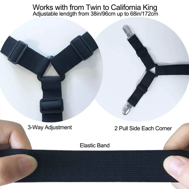 Alt view image 4 of 6 - Bed Sheet Holder Straps - Sheet Straps Adjustable Bed Sheet Clips Fasteners Keep Sheets Stays in Place,2Pcs/Set Black