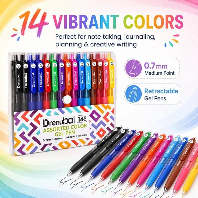 Alt view image 2 of 7 - Colored Gel Pens 14 Pack, Retractable 0.7mm Medium Point Color Gel Pens | Smooth Quick Dry Ink, Assorted Color Pens for Note Taking, Journaling, School Supplies, Office, Coloring Books, Art Projects