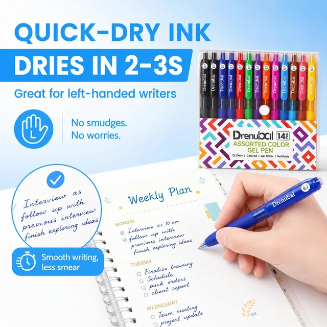 Alt view image 7 of 7 - Colored Gel Pens 14 Pack, Retractable 0.7mm Medium Point Color Gel Pens | Smooth Quick Dry Ink, Assorted Color Pens for Note Taking, Journaling, School Supplies, Office, Coloring Books, Art Projects
