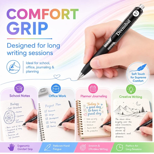 Alt view image 6 of 7 - Colored Gel Pens 14 Pack, Retractable 0.7mm Medium Point Color Gel Pens | Smooth Quick Dry Ink, Assorted Color Pens for Note Taking, Journaling, School Supplies, Office, Coloring Books, Art Projects