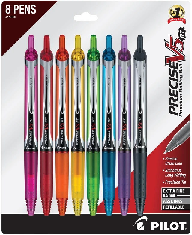 Main image of Precise V5 RT Rolling Ball Pens, 0.5 mm, Pack of 8