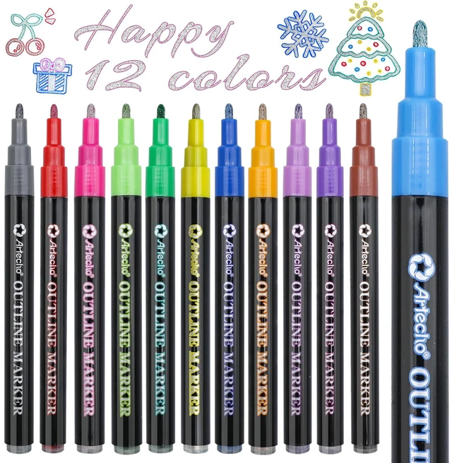 Main image of 12 Colors Self-Outline Metallic Markers | Professional Double Line, Shimmer Pens, Calligraphy, Illustration & Artist-Grade DIY Crafts