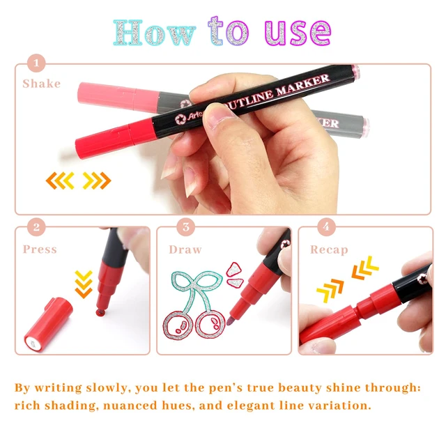 Alt view image 3 of 6 - 12 Colors Self-Outline Metallic Markers | Professional Double Line, Shimmer Pens, Calligraphy, Illustration & Artist-Grade DIY Crafts