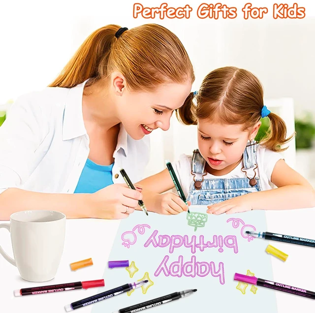 Alt view image 3 of 7 - Teens Girls Boys Kids 12 Shimmer Markers Outline Pens | School Art Supplies for Kids 9-12 Teen Girl Gifts Trendy Stuff Drawing Crafts Gifts for 4-12 Chriatmas Birthday Easter Party