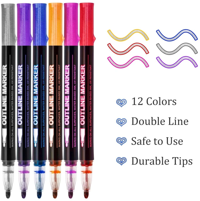 Alt view image 7 of 7 - Teens Girls Boys Kids 12 Shimmer Markers Outline Pens | School Art Supplies for Kids 9-12 Teen Girl Gifts Trendy Stuff Drawing Crafts Gifts for 4-12 Chriatmas Birthday Easter Party