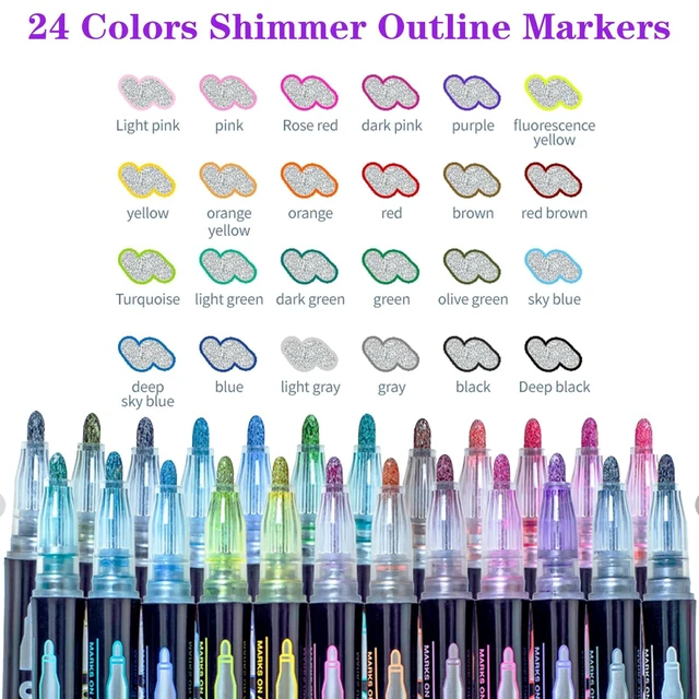 Alt view image 2 of 6 - Muchcute 24 Outline Markers Glitter Pens: Arts Crafts Kids 4-12 Girls Gifts | Metallic Double Line Self Outlining Sparkle Outliner Shimmer