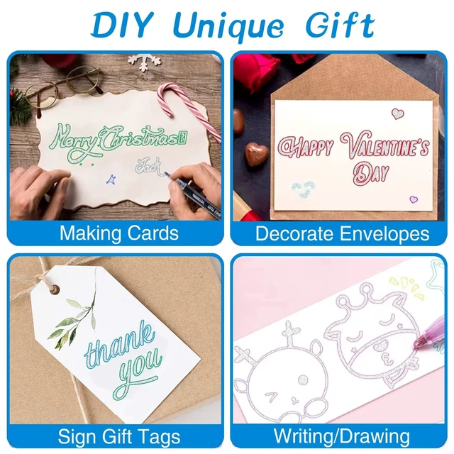 Alt view image 5 of 6 - Muchcute 24 Outline Markers Glitter Pens: Arts Crafts Kids 4-12 Girls Gifts | Metallic Double Line Self Outlining Sparkle Outliner Shimmer