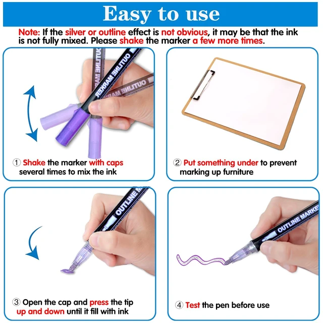 Alt view image 6 of 6 - Muchcute 24 Outline Markers Glitter Pens: Arts Crafts Kids 4-12 Girls Gifts | Metallic Double Line Self Outlining Sparkle Outliner Shimmer