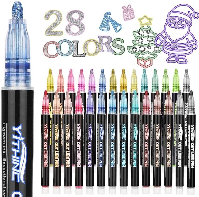 Main image of 28 Outline Markers Metallic Glitter Pens for Kids, Tween & Teen Girl Gifts | Art Supplies & Crafts for Kids 8-12, Birthday Gifts for Girls 6-8 & 9-12, Stocking Stuffers for Girls