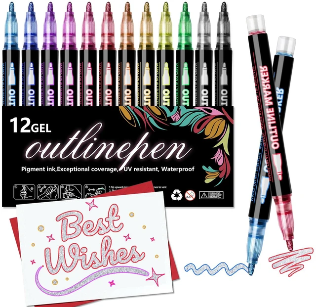 Main image of Outline Shimmer Markers,12 Colors Glitter Markers Outline Glitter Pens,Gel Pens for Coloring,Metallic Marker Pen for Gifts Birthday, Trendy Stuff for Art Supplies,Painting
