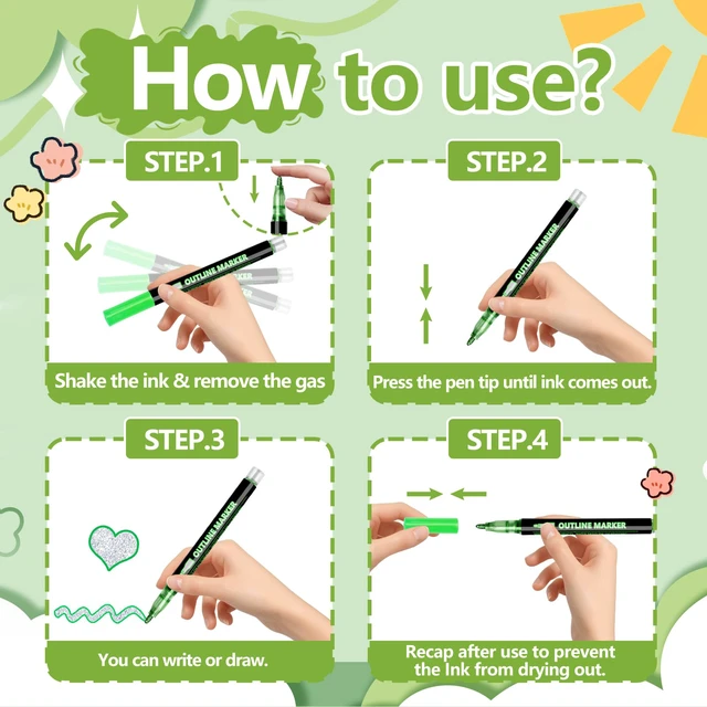 Alt view image 5 of 7 - 36 Colors Glitter Markers Outline Glitter Pens,Shimmer Metallic Markers for Painting Coloring,Waterproof Glitter Gel Pens for Art Supplies,Arts and Crafts for Gift Kids Journaling Writing Card Making