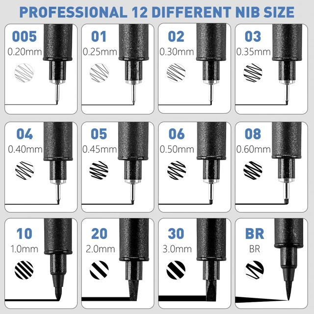 Alt view image 2 of 6 - Drawing Art Pens,Micro Fineliner Pens,Fine Tip Manga Markers for Artist Sketch Technical,Black,12 Set,902195
