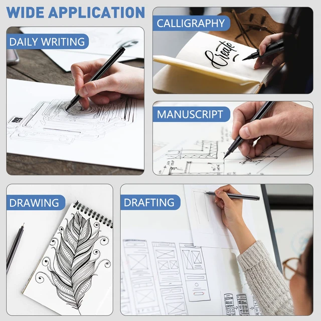 Alt view image 4 of 6 - Drawing Art Pens,Micro Fineliner Pens,Fine Tip Manga Markers for Artist Sketch Technical,Black,12 Set,902195