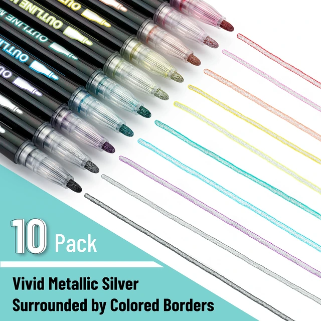 Alt view image 2 of 7 - Double Line Outline Markers, 10 Pack, Metallic Colors | Squiggles Shimmer Outline Pens, Craft Markers for Drawing, Doodling, Card Making and DIY Projects