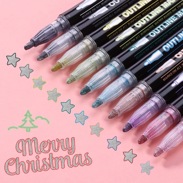 Alt view image 7 of 7 - Double Line Outline Markers, 10 Pack, Metallic Colors | Squiggles Shimmer Outline Pens, Craft Markers for Drawing, Doodling, Card Making and DIY Projects