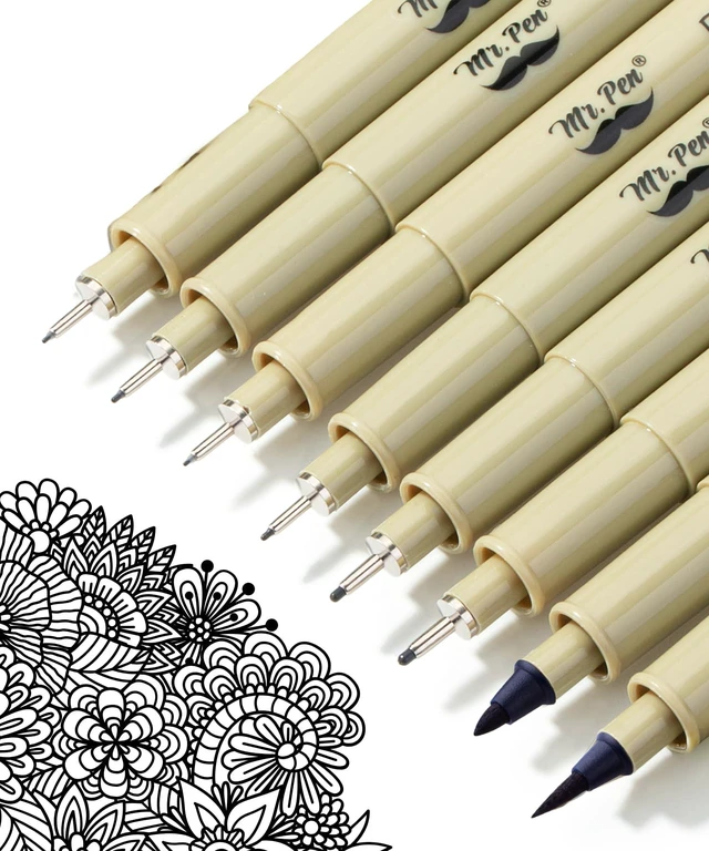 Main image of Art Pens, Multiliners, Fineliner Ink Pens | Set of 8 Technical Drawing pen, Pigment Pen, Fine Point, Black, Waterproof, for Art Watercolor, Sketching, Micro Drawing