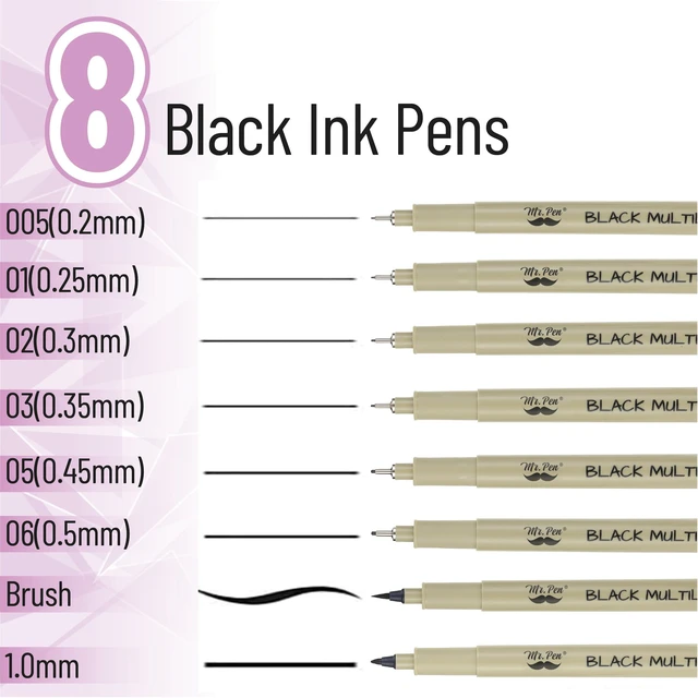 Alt view image 2 of 7 - Art Pens, Multiliners, Fineliner Ink Pens | Set of 8 Technical Drawing pen, Pigment Pen, Fine Point, Black, Waterproof, for Art Watercolor, Sketching, Micro Drawing