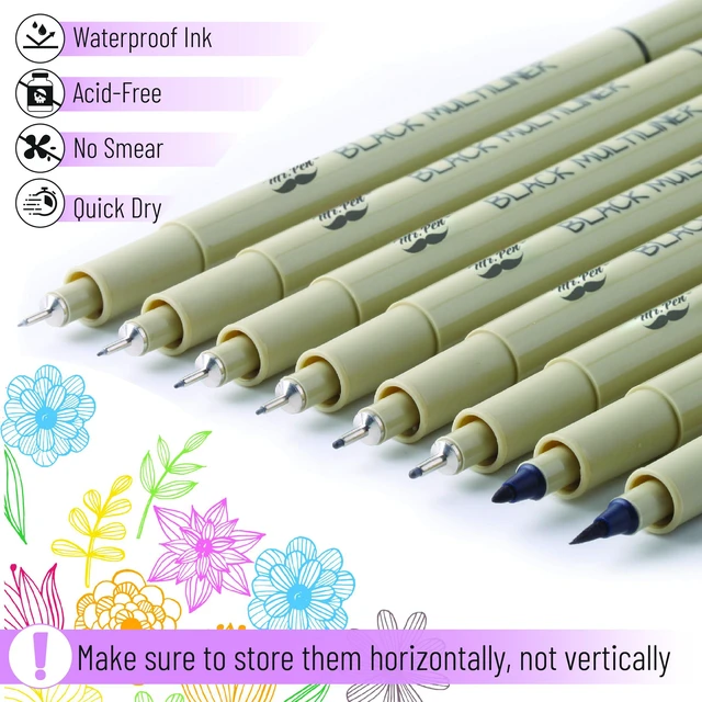 Alt view image 3 of 7 - Art Pens, Multiliners, Fineliner Ink Pens | Set of 8 Technical Drawing pen, Pigment Pen, Fine Point, Black, Waterproof, for Art Watercolor, Sketching, Micro Drawing
