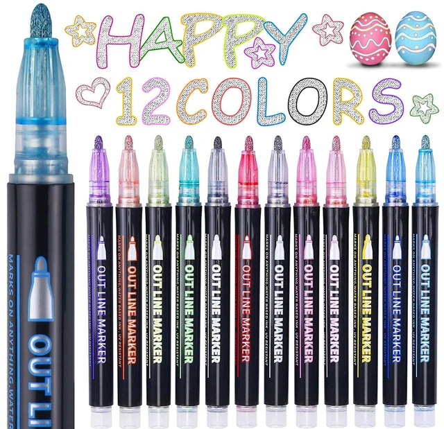 Main image of Stocking Stuffers for Teen Girls Kids, 12 Outline Glitter Markers | Teen Girl Gifts Trendy Stuff, Art Supplies for Kids 9-12, Crafts for Girls 8-12, Gift for 4-12 Year Old Girls Birthday Gifts