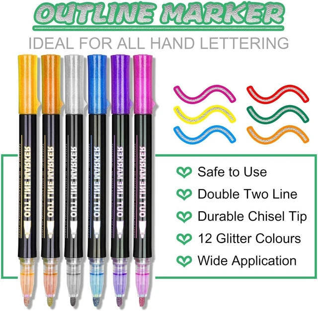 Alt view image 3 of 7 - Stocking Stuffers for Teen Girls Kids, 12 Outline Glitter Markers | Teen Girl Gifts Trendy Stuff, Art Supplies for Kids 9-12, Crafts for Girls 8-12, Gift for 4-12 Year Old Girls Birthday Gifts