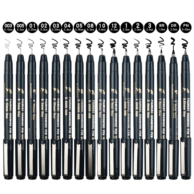 Alt view image 2 of 7 - 16 Pack Micro Fineliner Drawing Pens - Waterproof Black Ink, Assorted Tip Sizes for Sketching, Manga, Anime, Comic, Art Writing, Journaling & Architectural Design