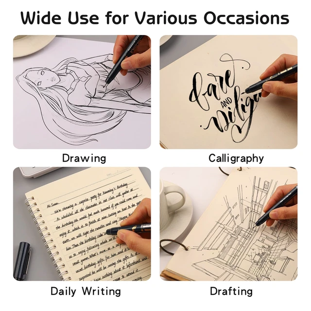 Alt view image 7 of 7 - 16 Pack Micro Fineliner Drawing Pens - Waterproof Black Ink, Assorted Tip Sizes for Sketching, Manga, Anime, Comic, Art Writing, Journaling & Architectural Design