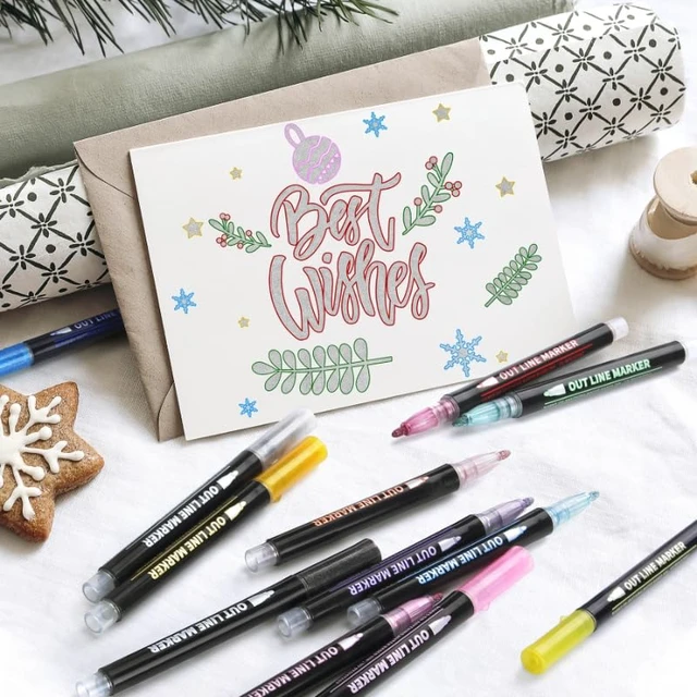 Alt view image 4 of 7 - Outline Markers 12 Colors Shimmer Markers Glitter Pens Art Supplies | Teen Girls Gifts Trendy Stuff,Outline Pens for Card Making Journaling Birthday gifts