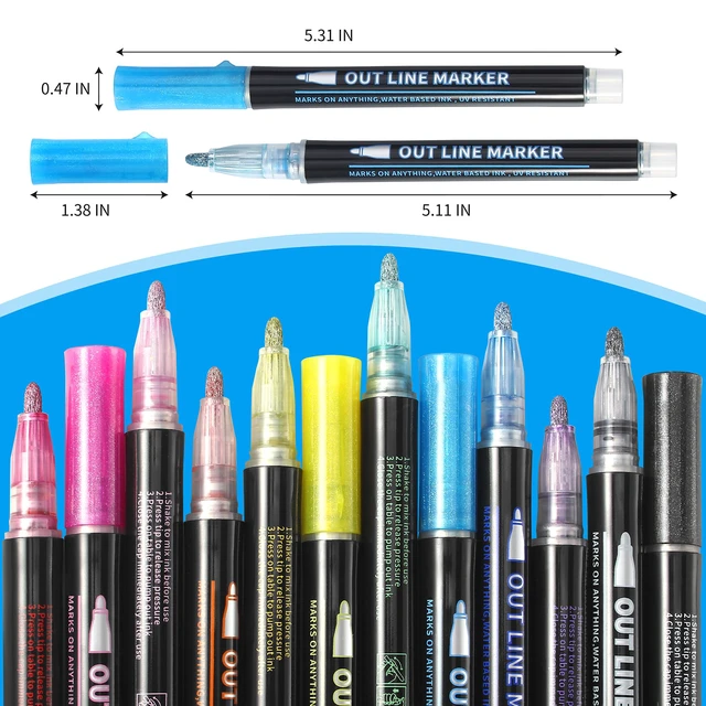 Alt view image 2 of 7 - Outline Markers 12 Colors Shimmer Markers Glitter Pens Art Supplies | Teen Girls Gifts Trendy Stuff,Outline Pens for Card Making Journaling Birthday gifts