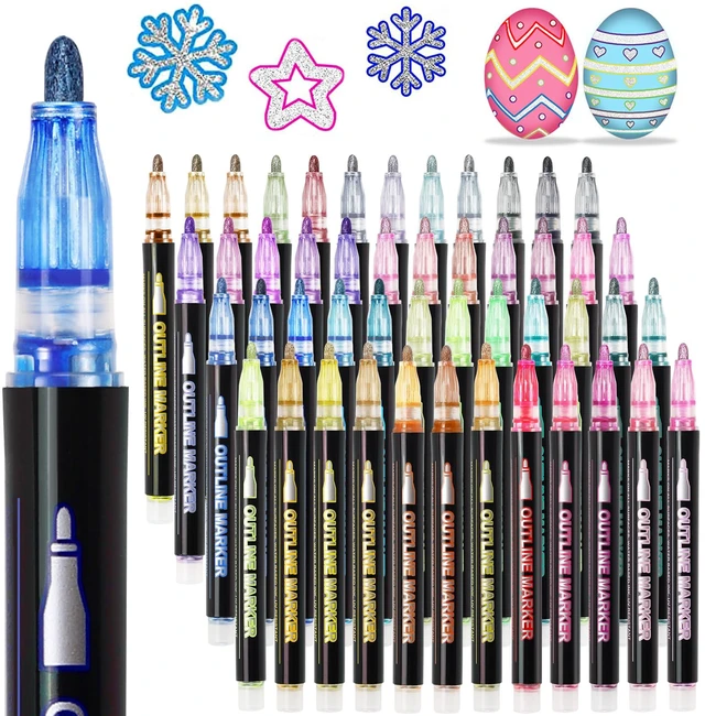 Main image of Muchcute 48 Outline Markers Glitter Pens: Arts Crafts Kids 4-12 Girls Gifts | Metallic Double Line Self Outlining Sparkle Outliner Shimmer