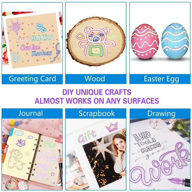 Alt view image 5 of 7 - Muchcute 48 Outline Markers Glitter Pens: Arts Crafts Kids 4-12 Girls Gifts | Metallic Double Line Self Outlining Sparkle Outliner Shimmer