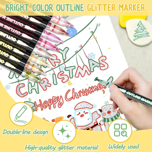 Alt view image 3 of 7 - 24Colors Outline Glitter Markers, Coloring Gel Pens for Stocking Stuffers, Colored Drawing Pens for Christmas Gifts, Glitter Gel Pens Shimmer Markers for Art Supplies