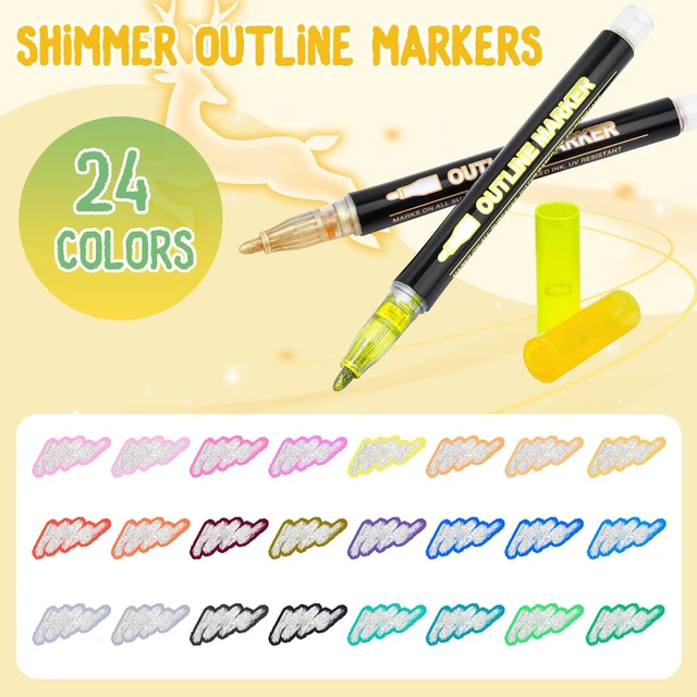 Alt view image 7 of 7 - 24Colors Outline Glitter Markers, Coloring Gel Pens for Stocking Stuffers, Colored Drawing Pens for Christmas Gifts, Glitter Gel Pens Shimmer Markers for Art Supplies