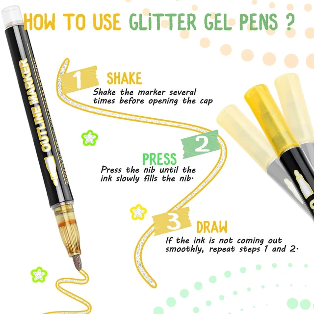 Alt view image 6 of 7 - 24Colors Outline Glitter Markers, Coloring Gel Pens for Stocking Stuffers, Colored Drawing Pens for Christmas Gifts, Glitter Gel Pens Shimmer Markers for Art Supplies