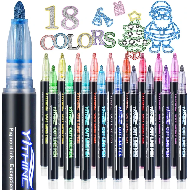 Main image of 18 Outline Markers Metallic Glitter Pens for Kids, Tween & Teen Girl Gifts | Art Supplies & Crafts for Kids 8-12, Birthday Gifts for Girls 6-8 & 9-12, Stocking Stuffers for Girls