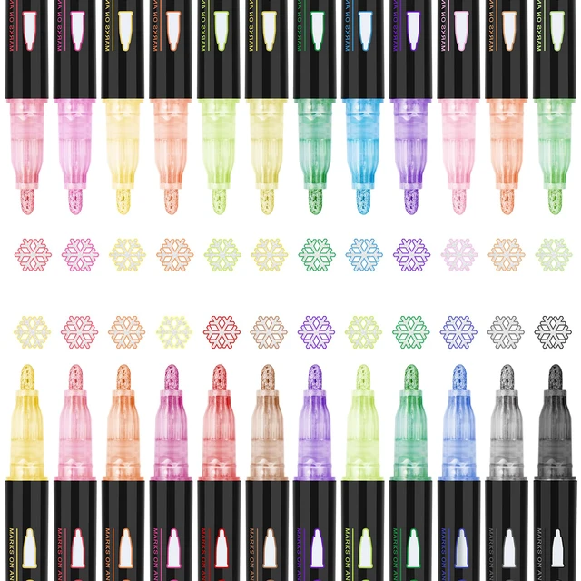 Alt view image 2 of 6 - 24 Pack Double Line Outline Markers, Squiggles Shimmer Markers Set, Self Outline Metallic Glitter Marker Pens for Christmas,Art, Drawing, Writing, Greeting Cards, DIY, Scrapbook, Easter Eggs