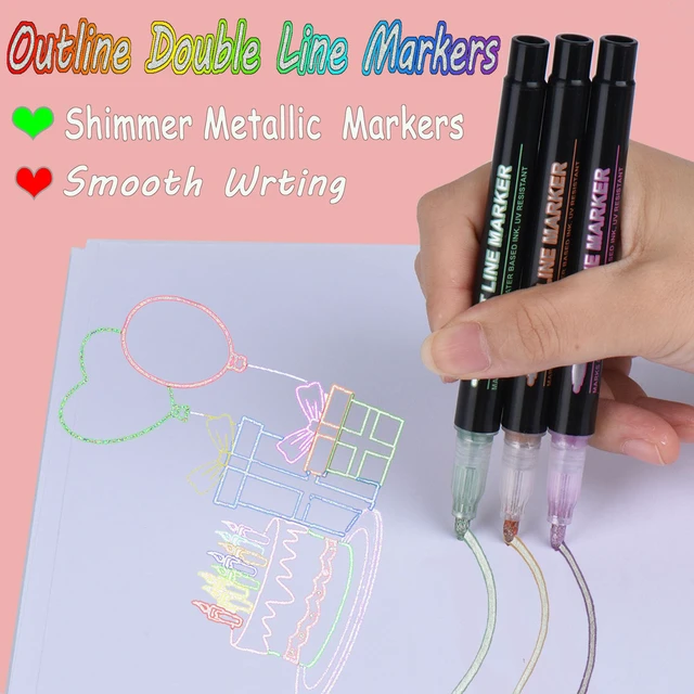 Alt view image 5 of 6 - 24 Pack Double Line Outline Markers, Squiggles Shimmer Markers Set, Self Outline Metallic Glitter Marker Pens for Christmas,Art, Drawing, Writing, Greeting Cards, DIY, Scrapbook, Easter Eggs