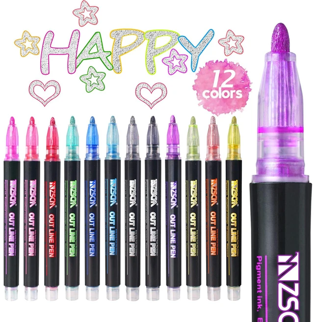 Main image of Stocking Stuffers, Shimmer Outline Glitter Markers, Chriatmas Stocking Stuffers Gifts Trendy Stuff12 Super Squiggles Metallic Glitter Pens For Chriatmas Gifts