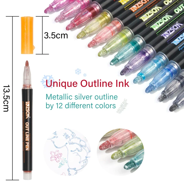 Alt view image 2 of 6 - Stocking Stuffers, Shimmer Outline Glitter Markers, Chriatmas Stocking Stuffers Gifts Trendy Stuff12 Super Squiggles Metallic Glitter Pens For Chriatmas Gifts