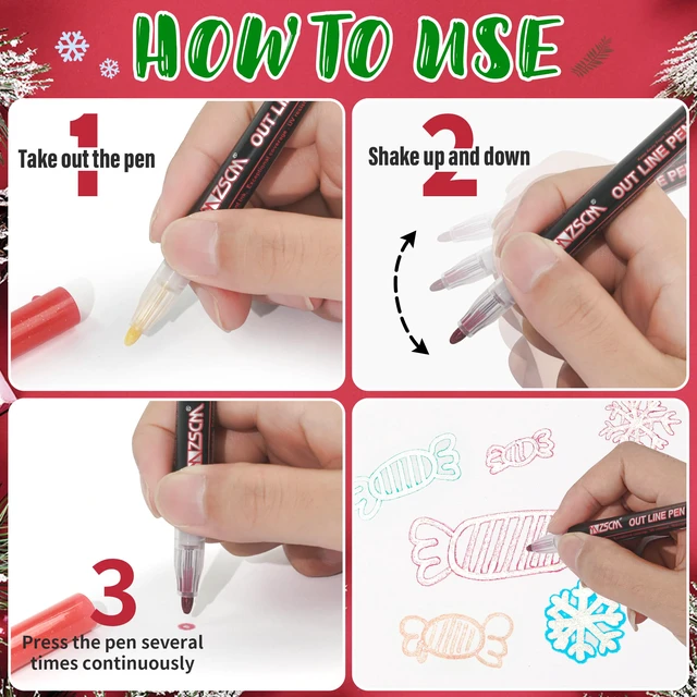 Alt view image 6 of 6 - Stocking Stuffers, Shimmer Outline Glitter Markers, Chriatmas Stocking Stuffers Gifts Trendy Stuff12 Super Squiggles Metallic Glitter Pens For Chriatmas Gifts